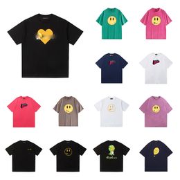 drew shirt designer t shirt Luxury Mens Casual Tees Drew Wolf Rabbit Printed Double Yarn Pure Cotton Star Short Sleeved shirt Wash Water to Make Old Smiley Face tshirts