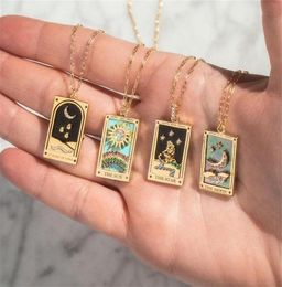 Pendant Necklaces Vintage Sun Moon Star Tarot Necklace For Women Gold Stainless Steel Zircon Enamel Cards Mystic Jewellery Gifts273k6165779