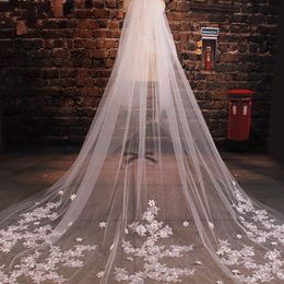 Luxury Cathedral Wedding Veils Appliques Flowers Handmade Tulle Bridal Veils With Comb Long Veils For Brides 3 Metre veil 3063