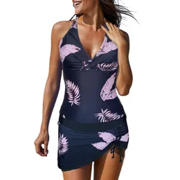 Women's Swimwear Tankini Swimsuits With Skirt 2 Piece Feather Print Bathing Suits Womens Swim Top Shorts