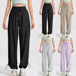 Women's Pants Athletic Sweatpants Versatile Drawstring Harem High Waist Solid Colour Joggering Techwear Trousers Cargo