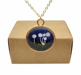 Pendant Necklaces Mushroom 3D Forest Landscape Moss Underbrush Starry Gold Color Chain Long Necklace Women Boho Fashion Jewelry Bo4575595