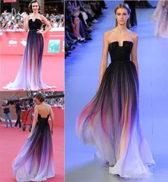 Elie Saab Prom Dresses 2018 Evening Gowns Party Gowns dresses Have Real Picture A line Formal Gradient Color Chiffon Pleated Ombre7733202