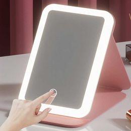 Compact Mirrors Rechargeable travel light makeup mirror portable with 3 color lighting modes desktop Q240509