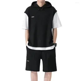 Running Sets Summer Men's Large Size Sports Suit Breathable Casual Wear Wild High Street Chic Fake Two-piece T-shirt Simple Shorts