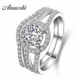 AINUOSHI Luxury 1 Carat Women Engagement Rings Set 925 Solid Sterling Silver Halo Bague High Quality Bridal Ring Set for Party Y208076078