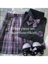 Work Dresses 3 Piece Skirt Set Japanese Harajuku Plaid Mini Girls School Uniforms A-line Sweet High Waist Women JK Kawaii Suit Sets