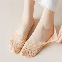 Women Socks Little Fresh Silicone Non-Slip Fashion No Show Solid Colour High Quality Flower Invisible Mesh Lace Boat