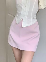 Skirts Pink Sexy A-line Mini Skirt Women Sweet Korean High Waist Chic Vintage All-match Slim Wrap Hip Short Spring Summer