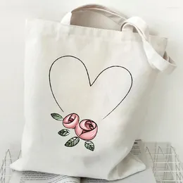 Shopping Bags Beautiful Flower Love Print Female Totes Aesthetic Canvas Shopper Bag White Casual Women Reusable