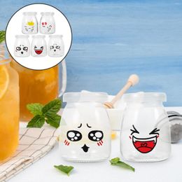 Storage Bottles 5pcs Glass Pudding Yoghourt Jars Jar Container With Cap For Jam Mousse And ( Random Pattern ) Lids