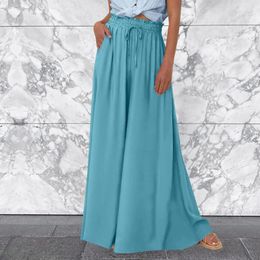 Women's Pants Solid Color Beach Trousers Elastic High Waist Wide Leg Long Female Loose Casual Streetwear Versatile