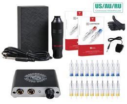 Complete Beginner Tattoo Kit Set Motor Pen Machine USA Gun Power Supply Needles T2006091461686
