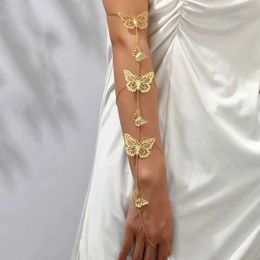 Wedding Bracelets Exquisite Big Butterfly Tassel Arm Chain Bracelet Women Wedding Bridal Vintage Adjustable Bracelets Opening Bangle Body Jewellery