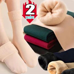 Women Socks 1/2pairs Wool Cashmere Snow Black Skin Seamless Stocking Winter Warm Thicken Thermal Velvet Soft Boots Floor Sox