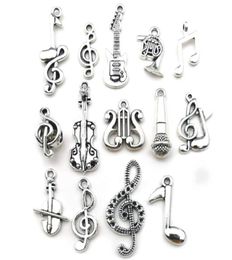 100pcs Mixed Charms Musical Guitar Note Piano French Horn Saxophone Antique Silver Pendant for Making Cute Earrings Pendants Neckl2759420