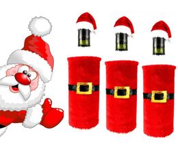 Christmas Santa Deluxe Wine Bottle Cover Set Holiday Festival Party Decoration Suit Hat Wine Bottle Wrap Cover Top8834720