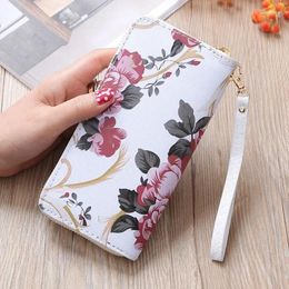 Wallets Women's Rose Print Wallet Long Handbags Fashion Wild Zipper Money Pouch Clutch Bag Multi-card Purses Card Holder Cartera