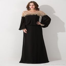 New Long Sleeve Sequined Chiffon Formal Party Gowns Vestido De Festa Hot Sale Black Loose Scoop Neck Dubai Kaftan Evening Dresses 025 220c