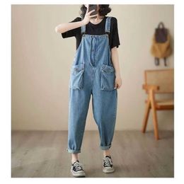 Women's Jumpsuits Rompers Denim Jumpsuits for Women Loose Korean Fashion Harajuku Harem Pants One Piece Outfits Women Rompers Casual Vintage Playsuits Y24051096SL