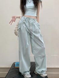 Women's Pants Benuynffy Y2k Cargo High Waisted Casual Streetwear Baggy Joggers Female Bow Drawstring Straight Wide Leg Trousers
