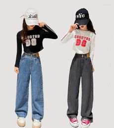 Clothing Sets Europe 2024 Girls Autumn Jeans Casual Fashion Pure Trousers Wide Leg Pants Children Loose Baby Straight 4 To12 Years