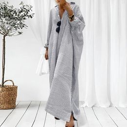 Casual Dresses Plus Size Loose Long Sleeve Button Up Shirt Maxi Dress Retro Cotton Linen Irregularity Office Work Vestidos Mujer