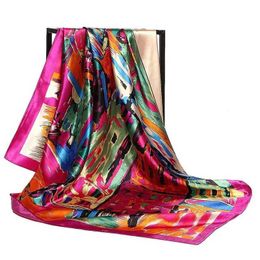 Scarves 90 * 90cm silk scarf womens printed collar square office womens shawl headscarf Muslim headscarf handle chief silencer Foulard women Q240509