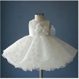 Noble white bow baptism christening gown New born baby girls infant princess Tutu birthday dresses batizado bapteme 308z