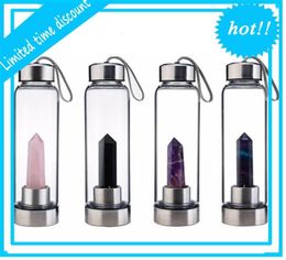 New Natural Quartz Gemstone Water Direct Drinking Glass Crystal Obelisk Healing Wand Bottle With Rope Cup HH936827677998