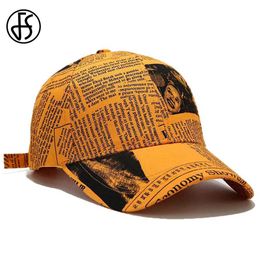 Ball Caps FS Brand Yellow Newspaper Pattern Baseball Caps For Men Women Luxury Hat Summer Snapback Hip Hop Trucker Cap Casquette Homme Y240507
