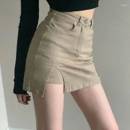 Skirts Xpqbb Khaki Women Denim Short Korean High Waist Anti-Glare Mini Skirt Woman 2024 Spring Summer Sexy Package Hip