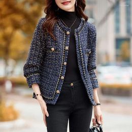 Women's Jackets Blue Tweed Tassel Short Jacket Spring And Autumn Woollen