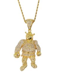 High Quality Hip Hop Jewelry CZ Stone Bling Ice Out Shrek Pendants Necklace for Men Rapper Jewelry Gold Silver Color6977680
