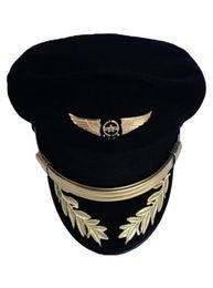 Custom Upscale Pilot Cap Airline Captain Hat Uniform Halloween Party Adult Men Military Hats Black For Women Wide Brim5557056