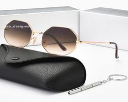 2022 Designer Polygon Sunglasses For Women Gradient Brown Mirror Lens Brand Punk Sun Glasses Vintage Metal Frame Trendy Shades 1979847564