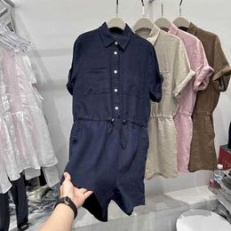 Women's Jumpsuits Rompers Cotton Linen Jumpsuits Loose Casual Solid Playsuits One Piece Outfits Women Clothing Drawstring Korean Fashion Wide Leg Pants Y240510