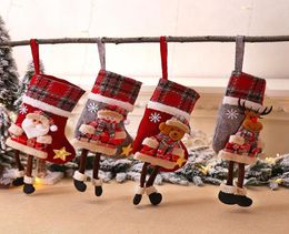 Christmas Plaid Socks Adornment Christmas Tree Cartoon Doll Pendants Santa Claus Fireplace Pendants Cute Christmas Gifts2610496