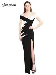 Casual Dresses 2024 Women's Sexy Off Shoulder Hollow Out Patchwork Split Bandage Long Dress Bodycon Celebrity Party Evening