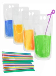 DHL 24h ship Water Bottles Plastic Drink Pouches Bags with Straws Reclosable Zipper NonToxic Disposable Drinking Container Party 1622196