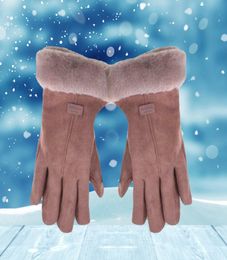 New Winter Female Warm Suede Mittens Double thick Plush Wrist Women Touch Screen Driving Gloves7187413