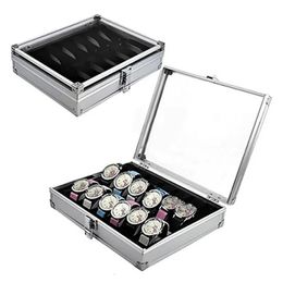 Useful Aluminium alloy watch case with 12 grid slots Jewellery watch display storage box square case back rectangular watch bracket 240426