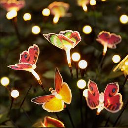 Delxo Garden Lights, Swaying Butterfly Outdoor Light, Wind Dance Firefly Lights Waterproof for Patio, Yard, Pathway Decoration, 6 Solar Butterfly, 16 Warm White