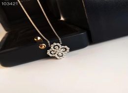 Luxury Classic Designer Sterling Silver Full Zircon Four Leaf Clover Flower Pendant Necklace For Women Wedding Jewelry2525633