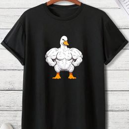Men's Casual Shirts Cartoon Muscle Duck Pattern Printed High-Quality Cotton Short Sleeve Crew Neck T-shirt Summer Outdoor Tops Clothing