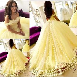 Arab Dubai Ball Gown Quinceanera Dresse 3D Floral Applique Prom Evening Party Off-Shouder Formal Ocn Celebrity Dresses 0510