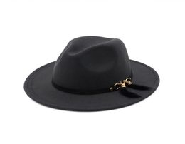 Unisex Pannama Wool Felt Fedora Hats with Feather Fringes Decoration Men Women Wide Brim Jazz Panama Hat Chapeau6980044