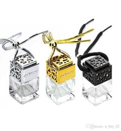 Cube Car Perfume Bottle Car Hanging Perfume Air Freshener For Essential Oils Diffuser Fragrance Empty Glass Bottle Gold Silver Bla5550257