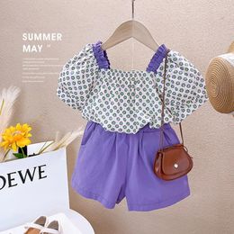 Clothing Sets 2024 Summer Korean Edition Women's Treasure Fragmented Flower Bubble Sleeve Top And Shorts Set