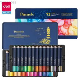 Pencils Deli Finenolo Watercolour pencil set high-end professional painted pencils with iron storage box childrens Christmas gift d240510